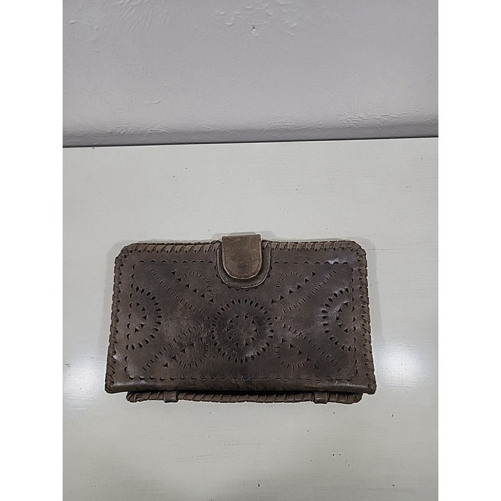 Cleobella Rustic Green Hand Tooled Large Wallet Clutch